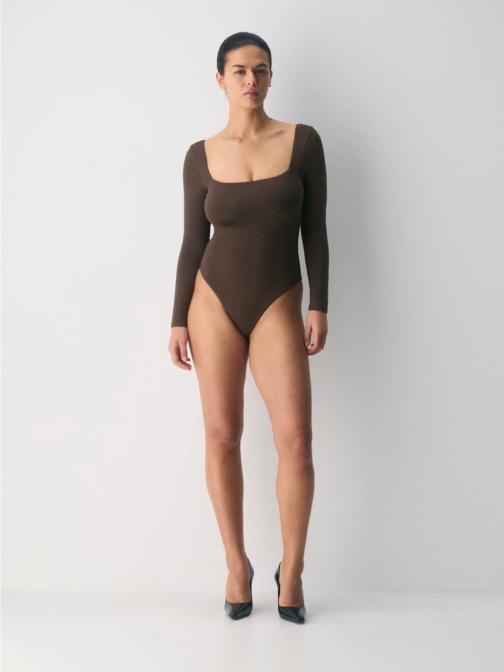 Aritzia Original Contour Headway Squareneck Bodysuit Rich Mocha Brown Size L